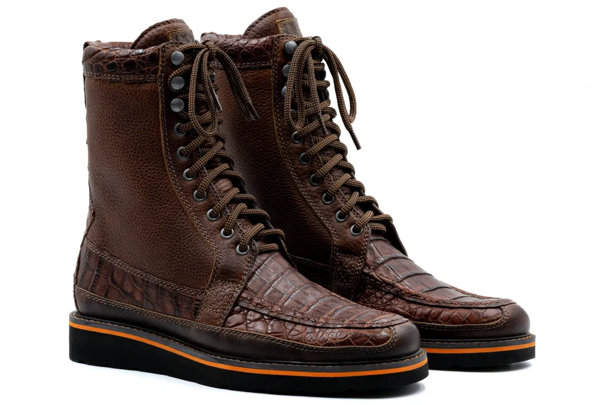 Laverack Genuine South American Crocodile Field Boots - Chestnut made by Martin Dingman