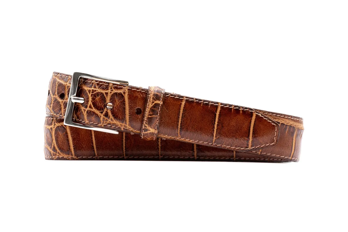 Perry Italian Alligator Grain Leather Belt - Chestnut made by Martin Dingman