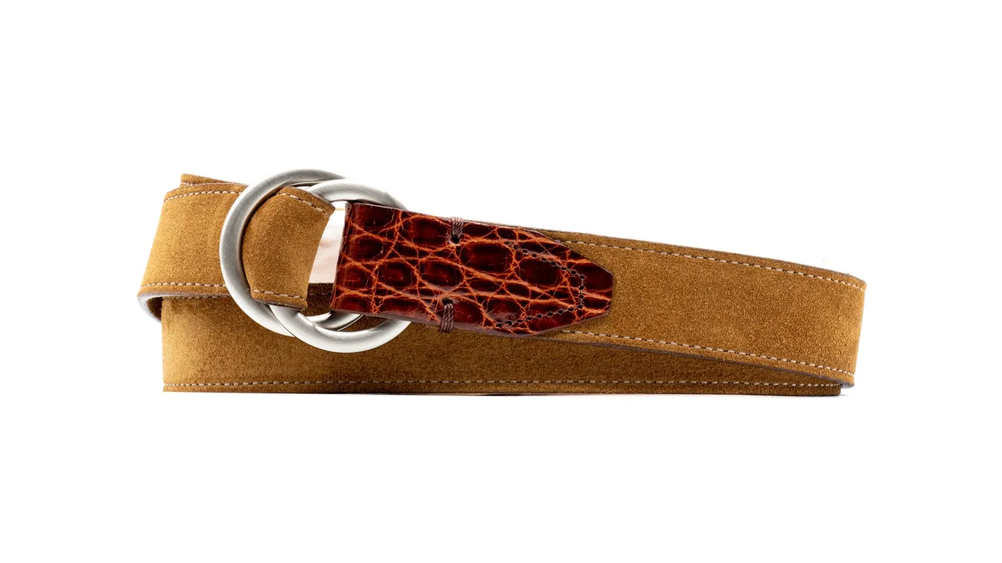 Harrison O-Ring Italian Calf Suede Belt - Tobacco made by Martin Dingman