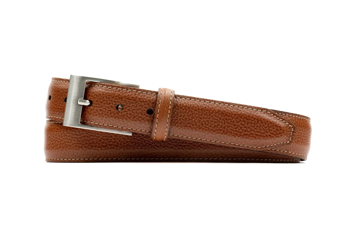 Delaney 2 Buckle Scotch Grain Leather Belt - Almond made by Martin Dingman