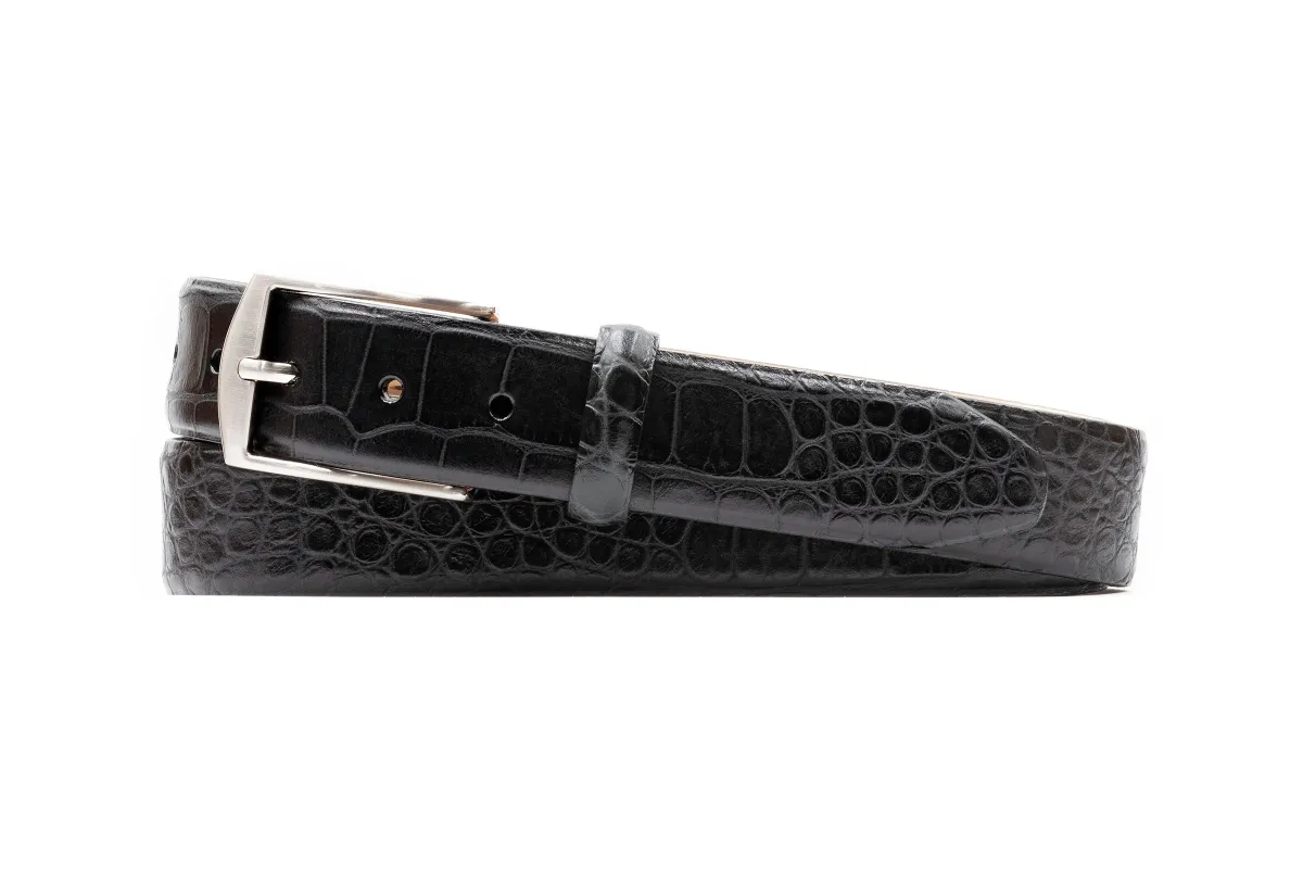 William 2 Buckle Italian Alligator Grain Leather Belt - Black made by Martin Dingman