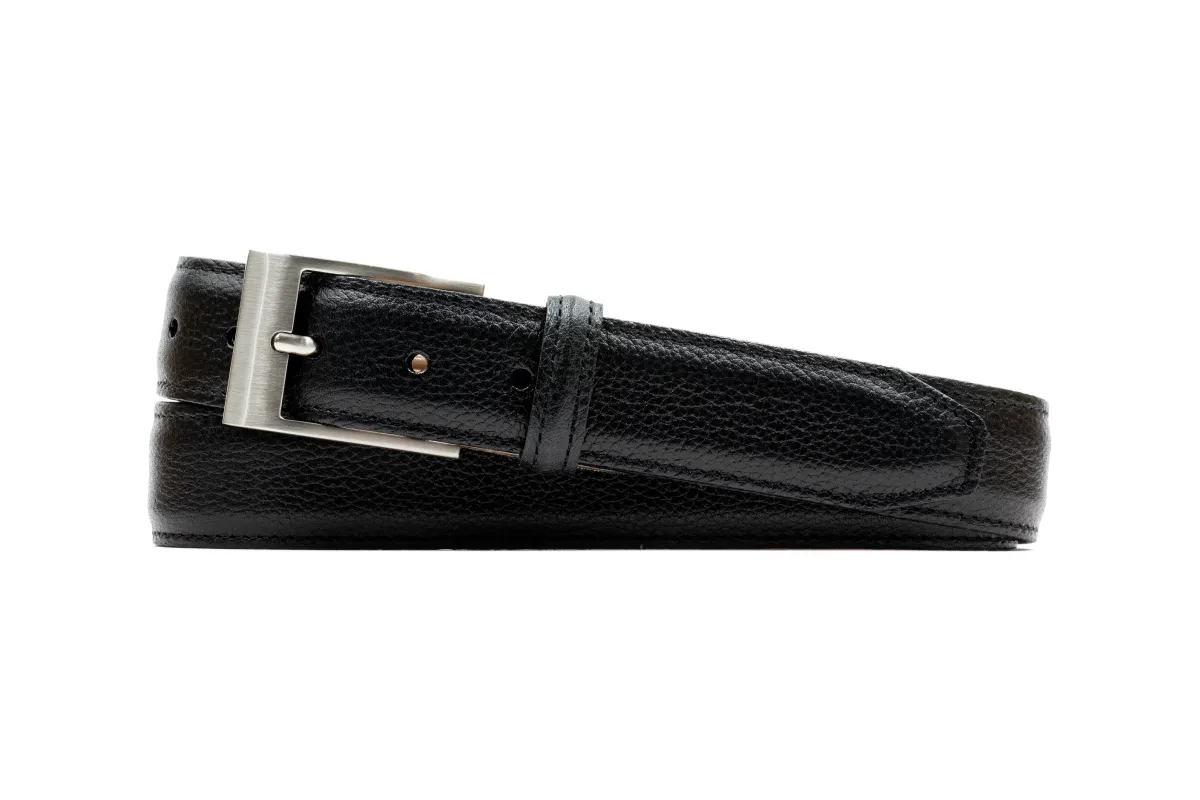 Delaney 2 Buckle Scotch Grain Leather Belt - Black made by Martin Dingman