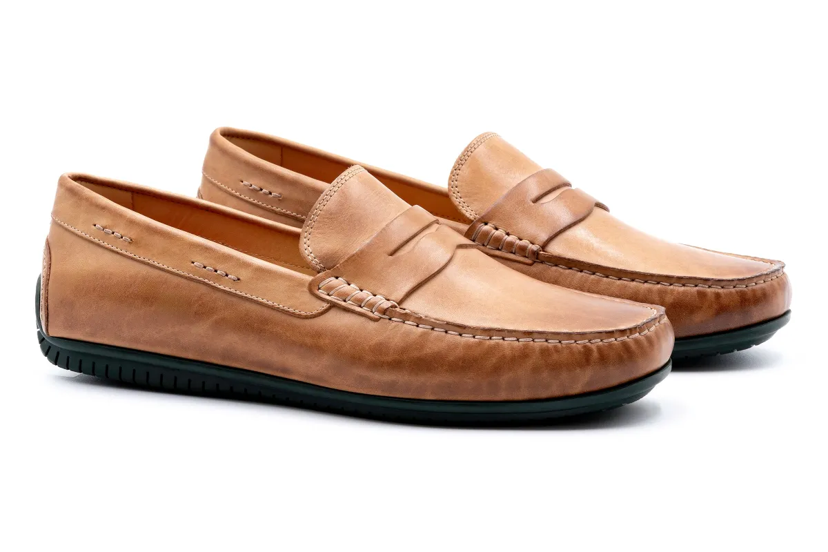 Bermuda Saddle Leather Penny Loafers - Saddle Tan made by Martin Dingman
