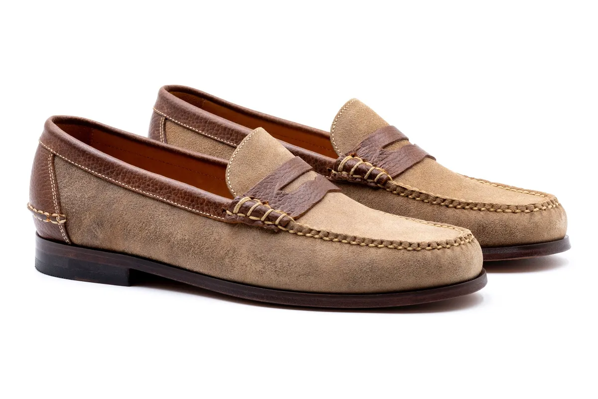 All American Suede Penny Loafers - Khaki made by Martin Dingman