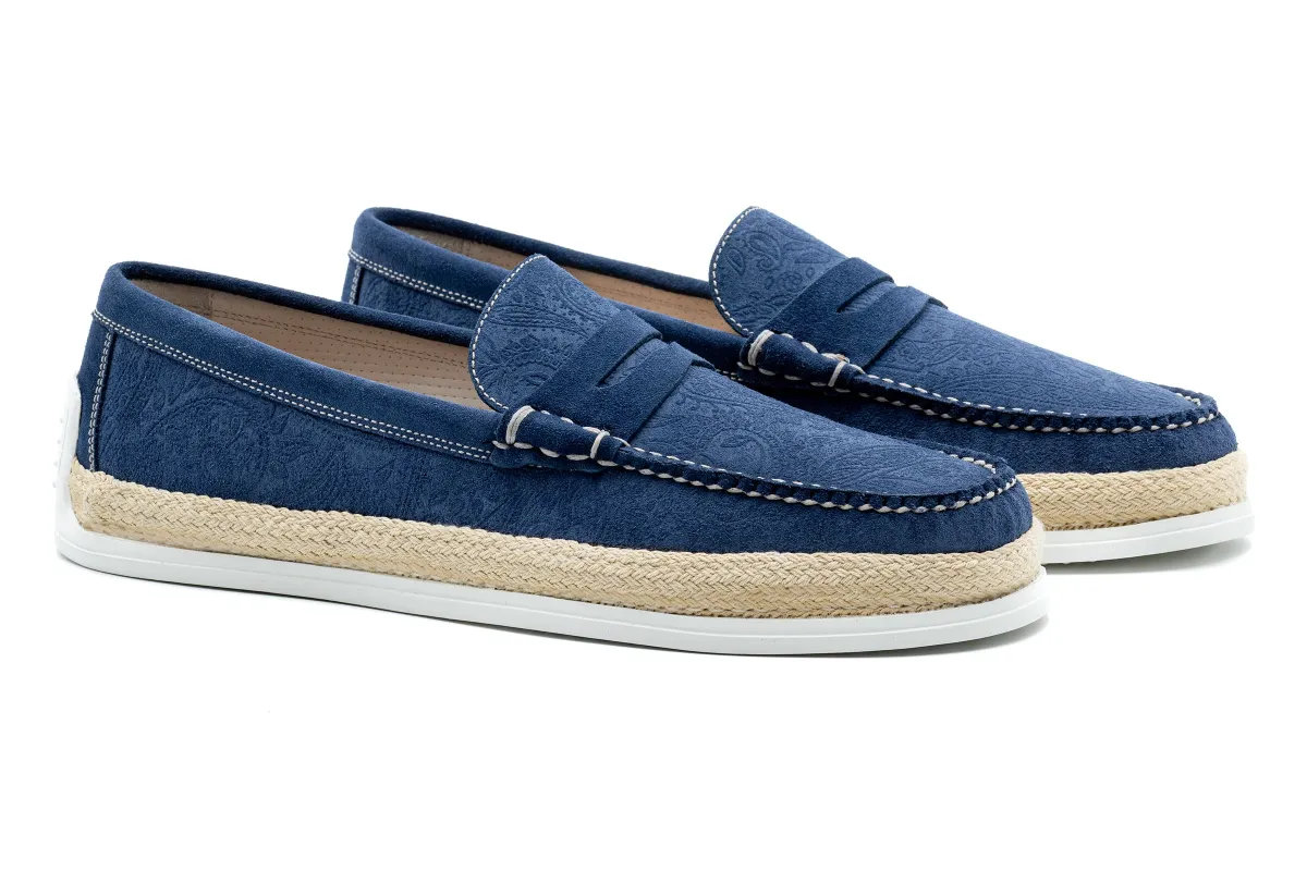 Watercolor Suede Penny Loafers - Blue Lagoon made by Martin Dingman