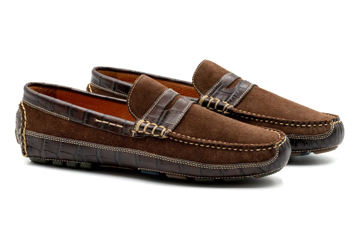 Monte Carlo Suede Penny Loafer - Briar Brown made by Martin Dingman