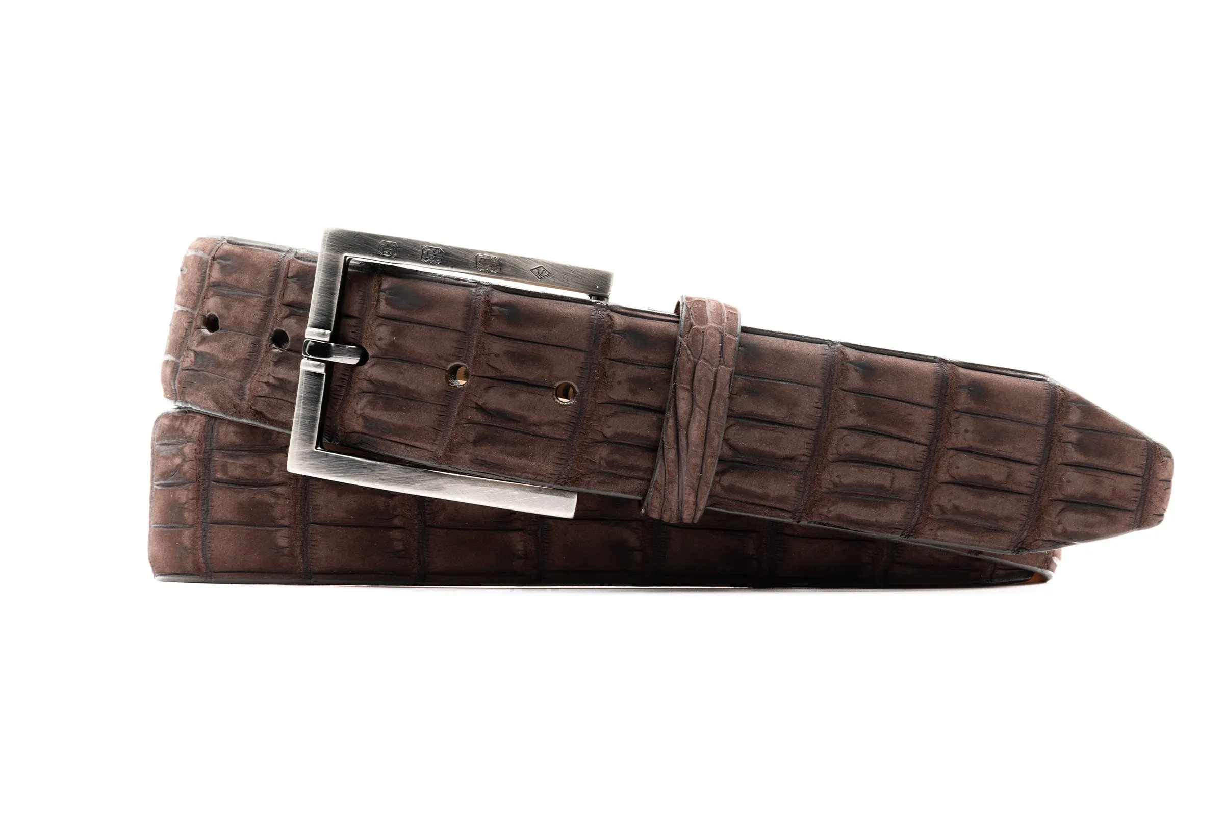 Nubuck American Alligator Leather Belt - Walnut sold by Martin Dingman