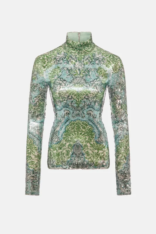 Tai Top Sequin Rocaille Lace Cyan made by MARY KATRANTZOU
