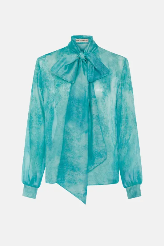 Ines Blouse Cyan Block sold by MARY KATRANTZOU