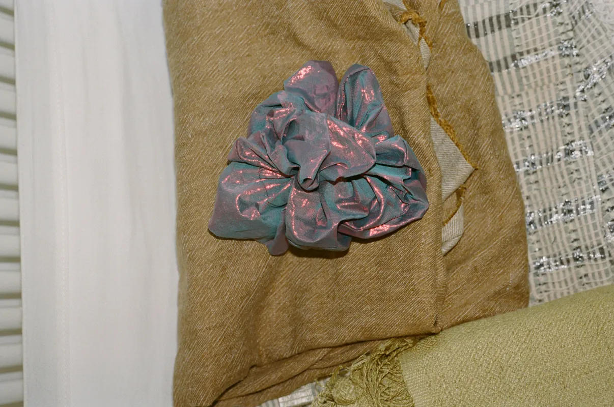 CAMELLIA SCRUNCHIE, BLUE SHIMMER made by Maryam Nassir Zadeh