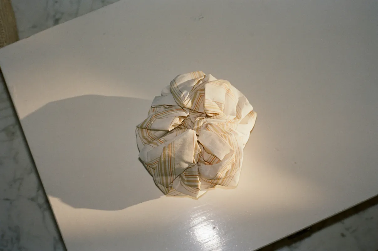 CAMELLIA SCRUNCHIE, WHITE ORANGE made by Maryam Nassir Zadeh