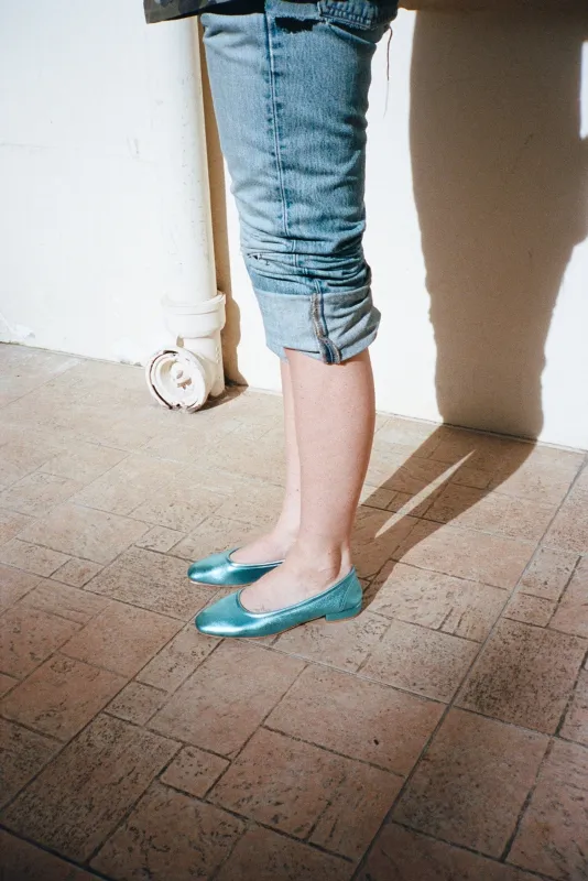 SERAFINA FLAT, TURQUOISE CALF made by Maryam Nassir Zadeh