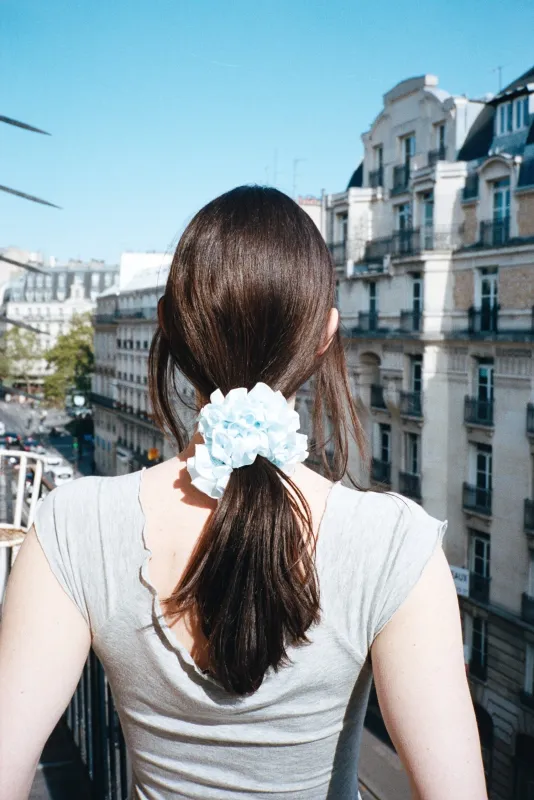CARNATION SCRUNCHIE, BLUE VAPOR made by Maryam Nassir Zadeh