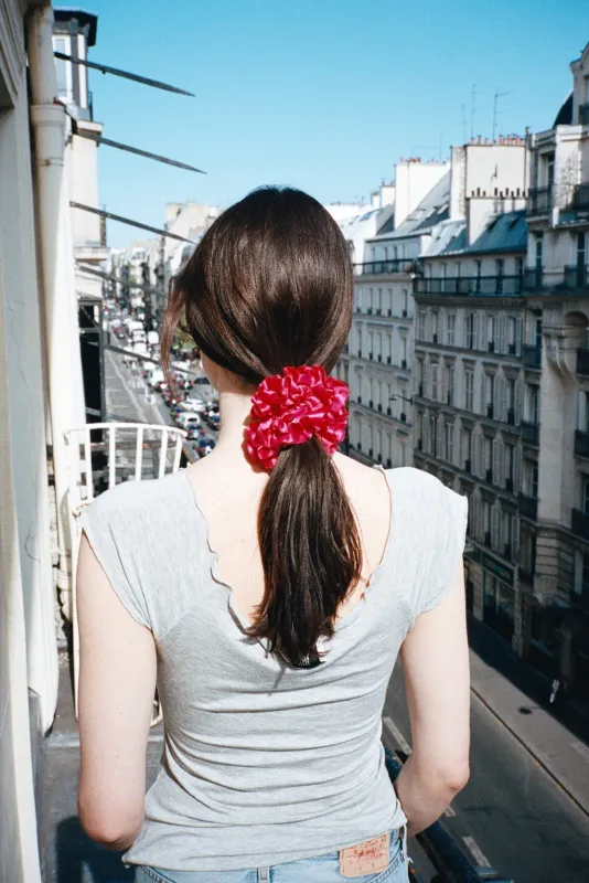CARNATION SCRUNCHIE, HOT RED made by Maryam Nassir Zadeh