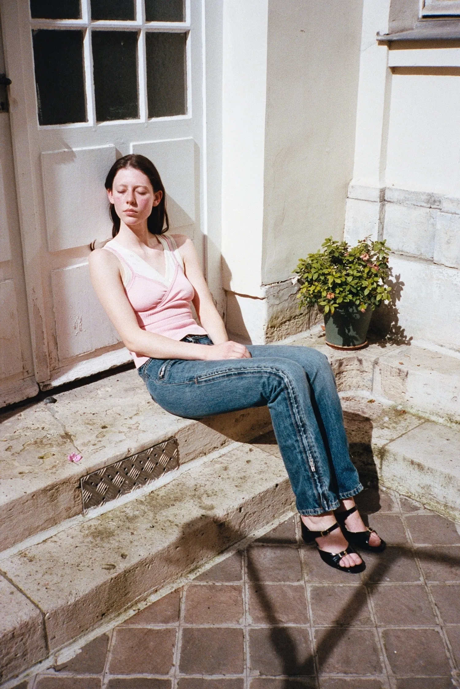 DOUBLE CAMISOLE, PINK AND CREAM sold by Maryam Nassir Zadeh product image thumbnail 2