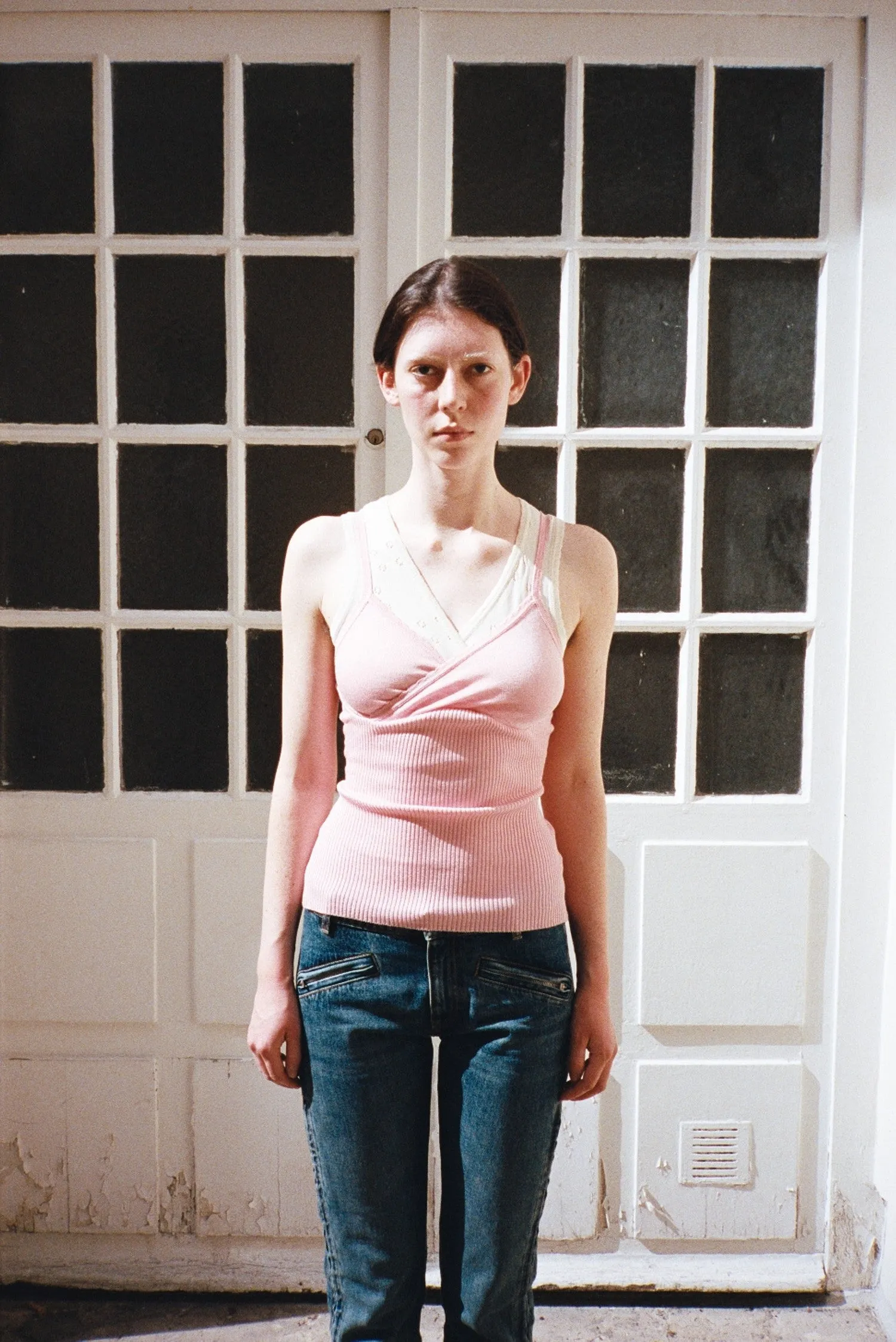 DOUBLE CAMISOLE, PINK AND CREAM sold by Maryam Nassir Zadeh product image thumbnail 4