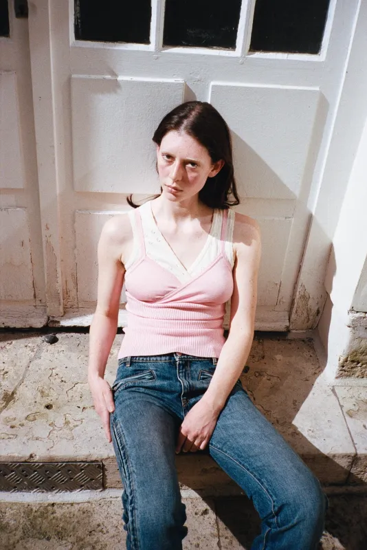DOUBLE CAMISOLE, PINK AND CREAM made by Maryam Nassir Zadeh