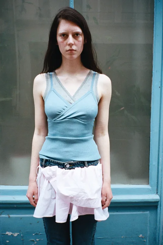 DOUBLE CAMISOLE, BLUE AND SILVER made by Maryam Nassir Zadeh