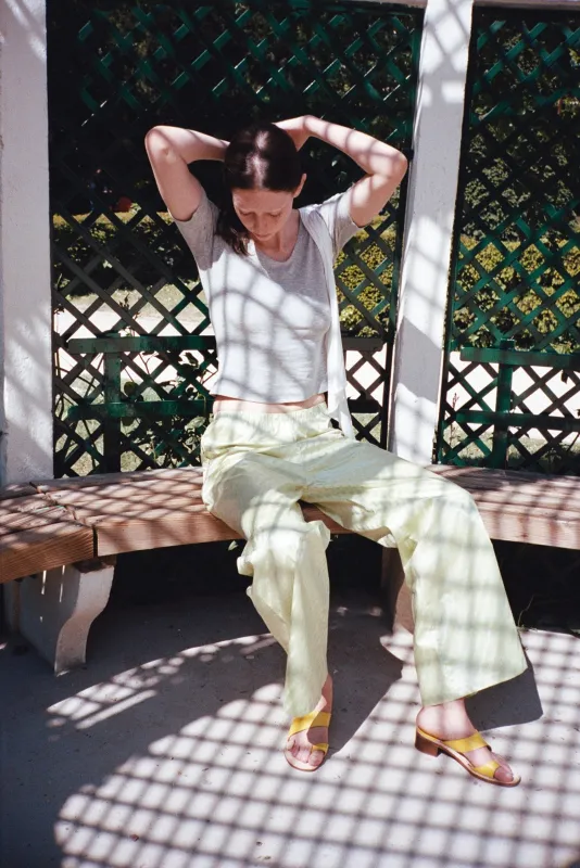 NOUCKI TROUSER, ALMOND GREEN made by Maryam Nassir Zadeh