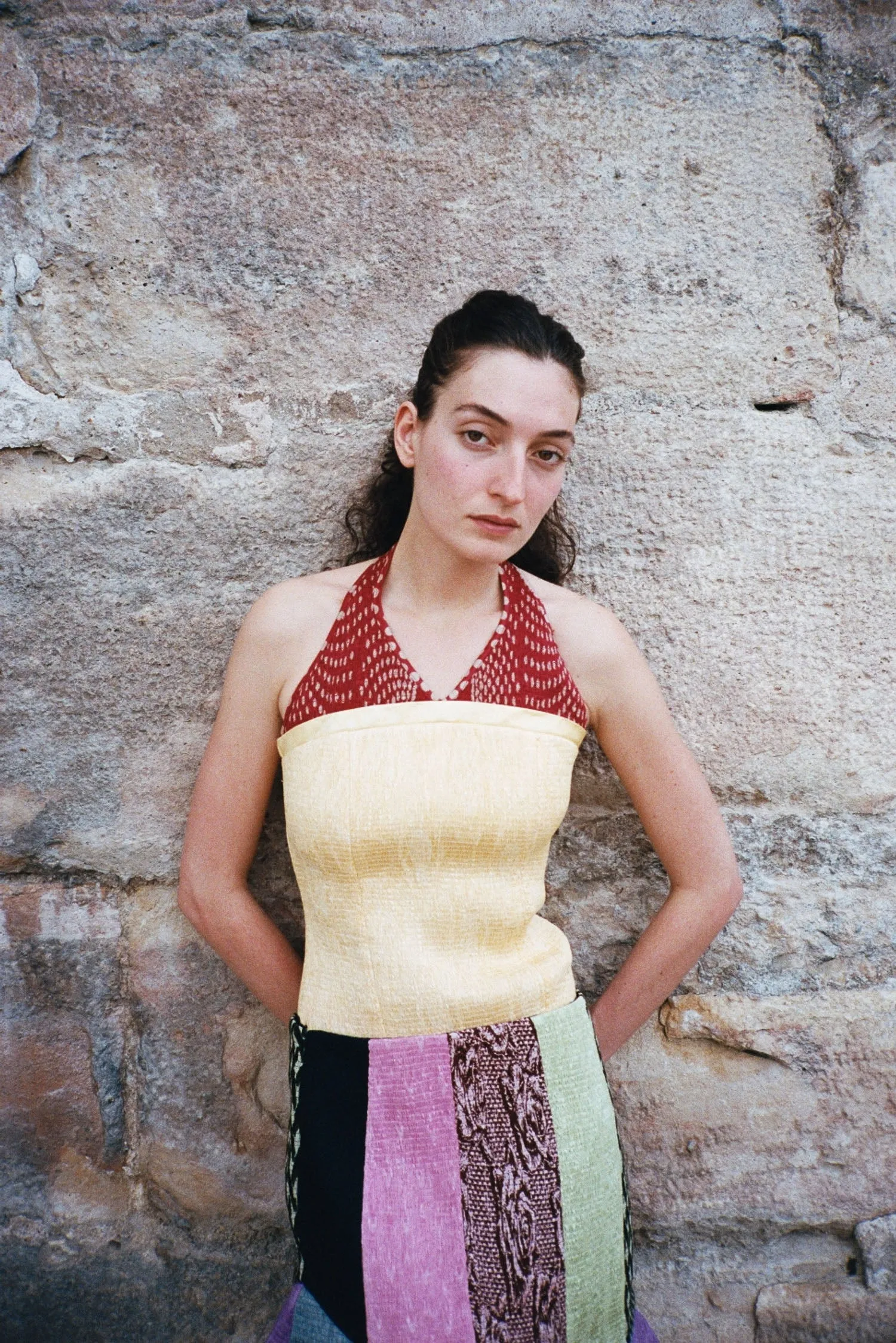 RIVIERA TOP, GOLD, YELLOW & RED DOTS sold by Maryam Nassir Zadeh