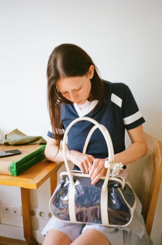 BETTE BAG, NAVY AND CREAM made by Maryam Nassir Zadeh