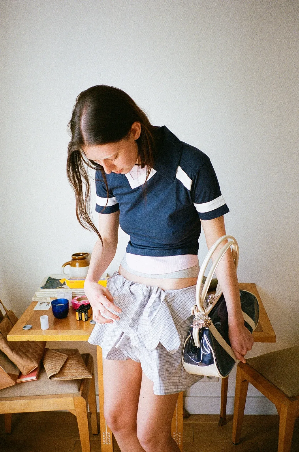 BELTED SHIRT SKIRT, BLUE, BROWN AND WHITE sold by Maryam Nassir Zadeh product image thumbnail 3