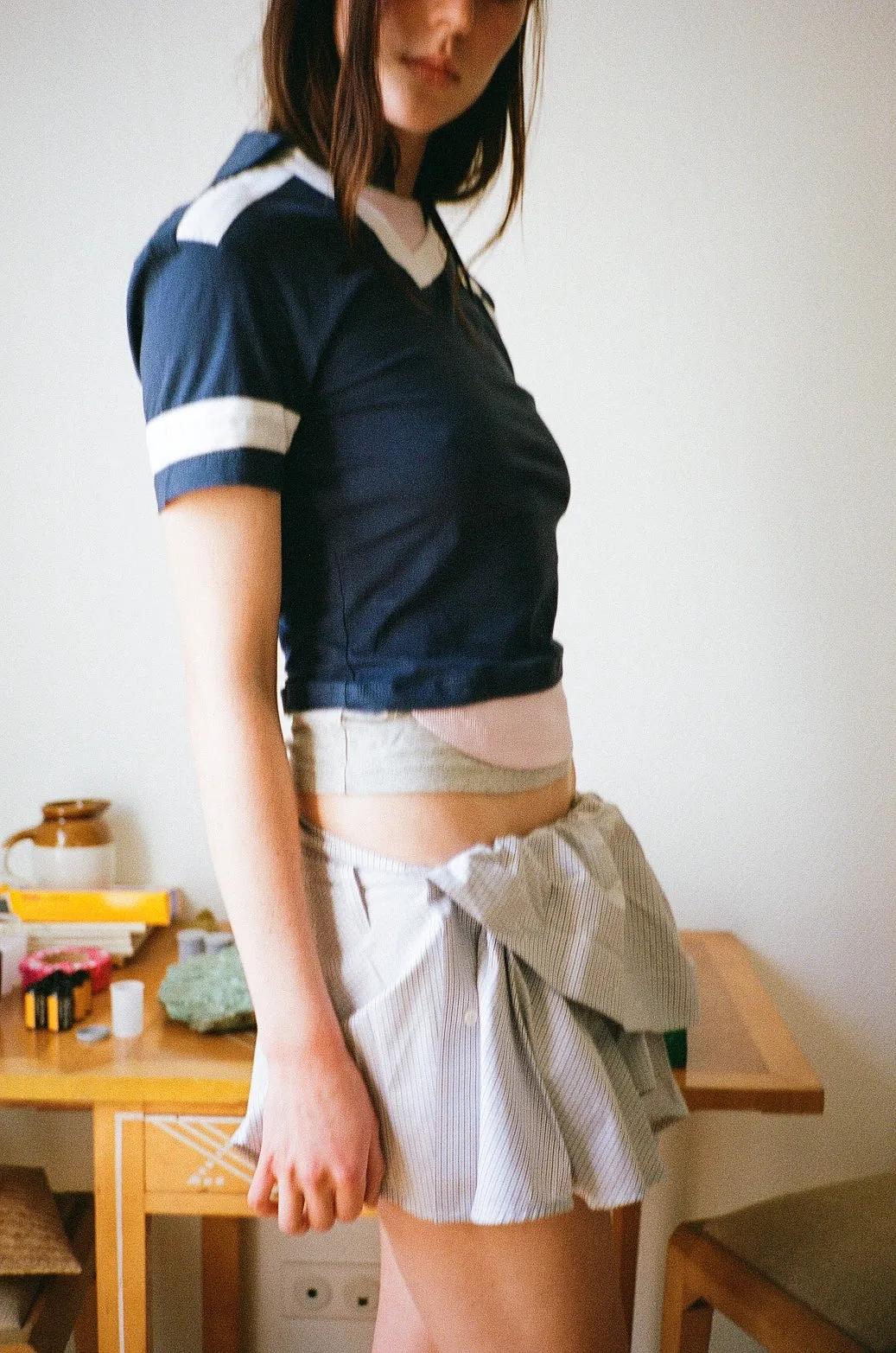 BELTED SHIRT SKIRT, BLUE, BROWN AND WHITE sold by Maryam Nassir Zadeh product image thumbnail 5