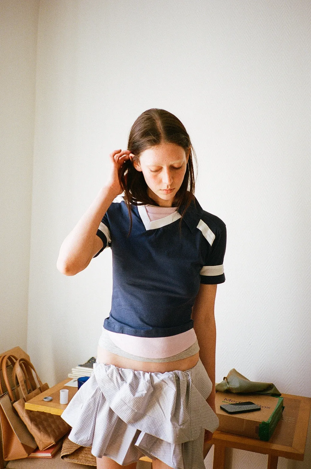 BELTED SHIRT SKIRT, BLUE, BROWN AND WHITE sold by Maryam Nassir Zadeh product image thumbnail 2