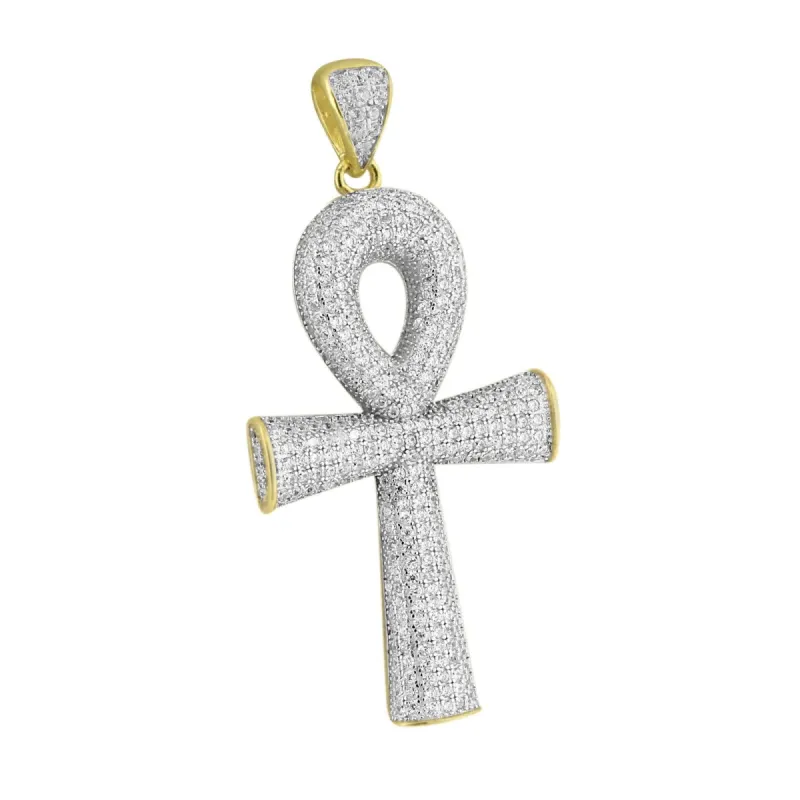 Mens Ankh Cross Pendant Gold Finish Sterling Silver Chain sold by Master Of Bling