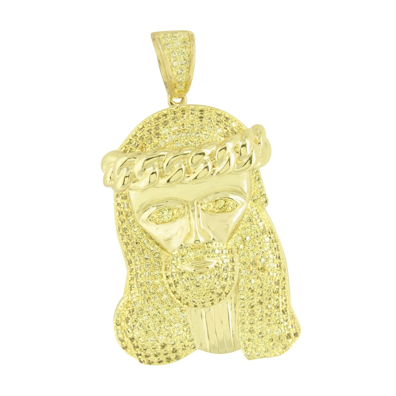 Miami Cuban Jesus Pendant Canary 14K Gold Finish sold by Master Of Bling