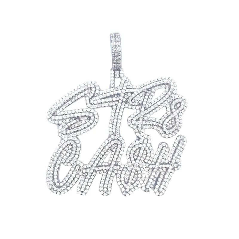 925 Sterling Silver Moissanite 6.44CTW Straight Cash Hip Hop Pendant sold by Master Of Bling