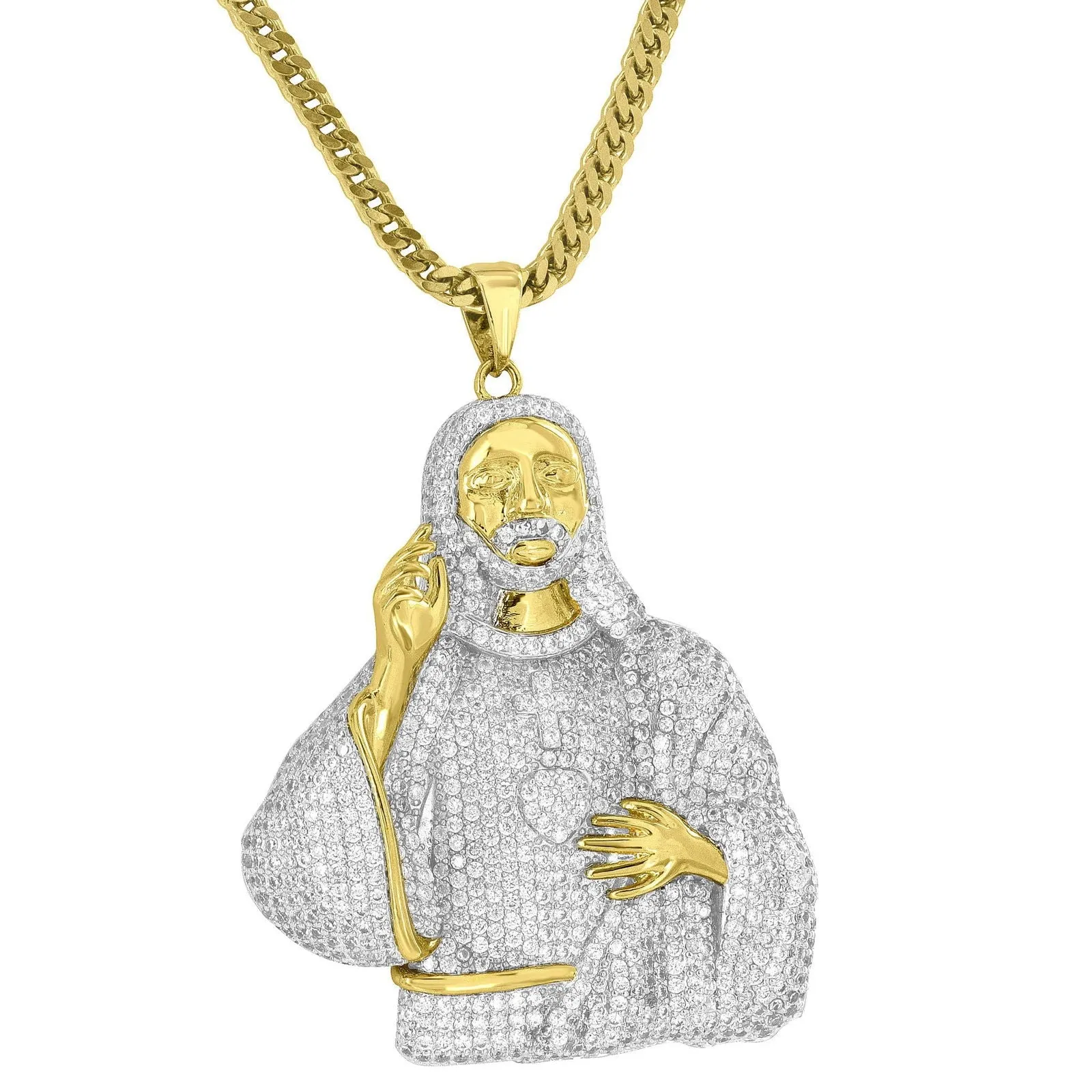 Jesus Piece Pendant Free Stainless Steel 24" Franco Necklace sold by Master Of Bling