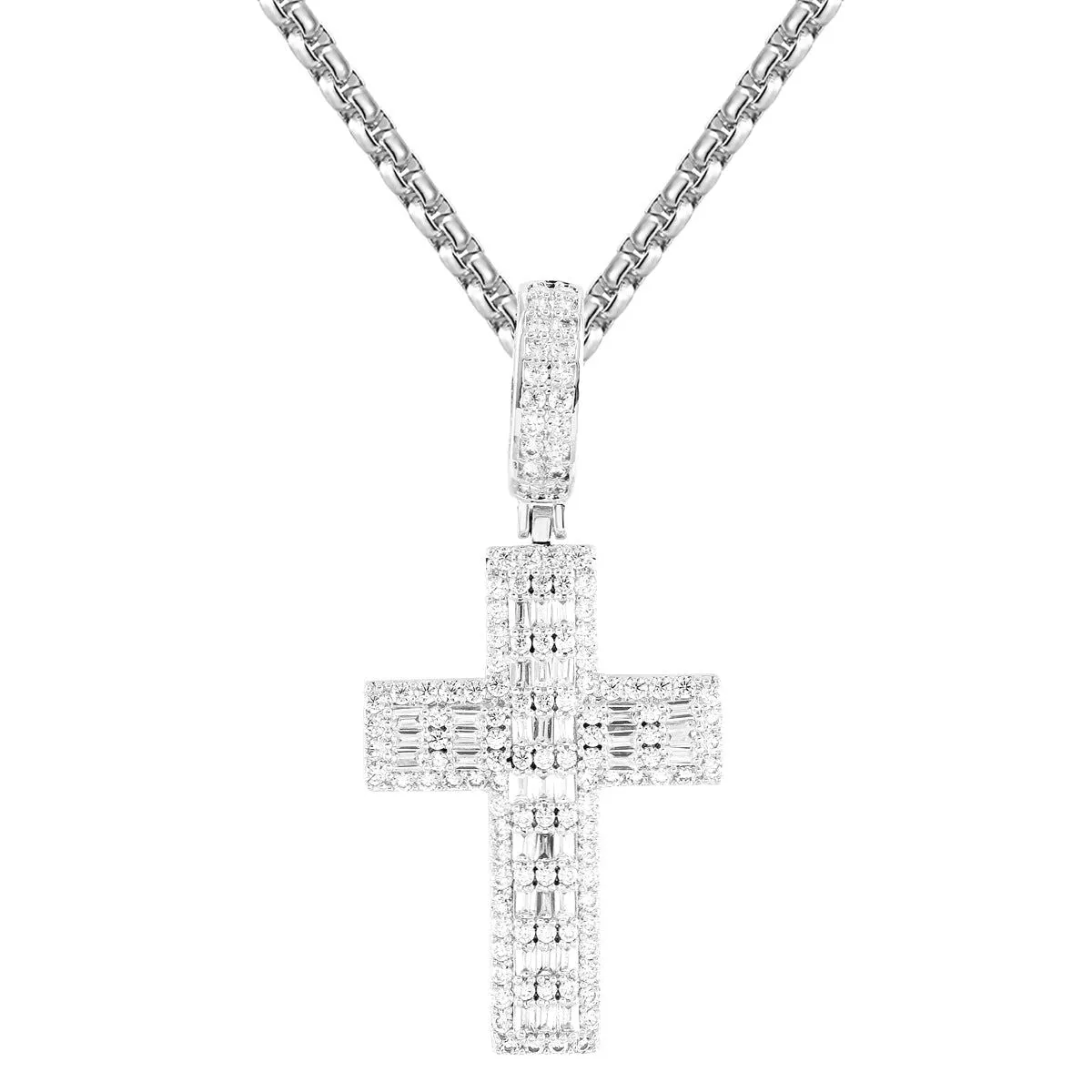 Bling Baguette Cluster Cross Holy Religious White Tone Pendant sold by Master Of Bling product image thumbnail 3