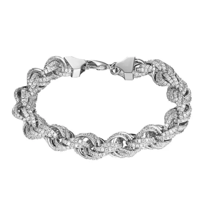 Rope Link Bracelet 11mm  Simulated Diamonds Hip Hop Silver Tone sold by Master Of Bling