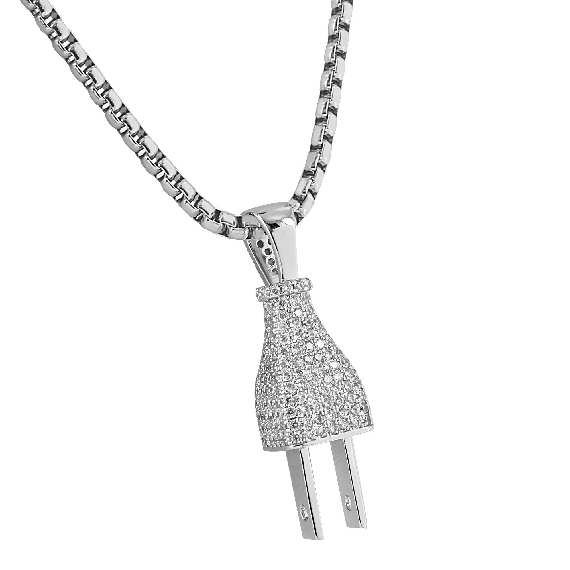 Switch Plug Pendant Socket Full Bling Lab Diamonds 14K White Gold Finish 24 Inch Chain sold by Master Of Bling product image thumbnail 2