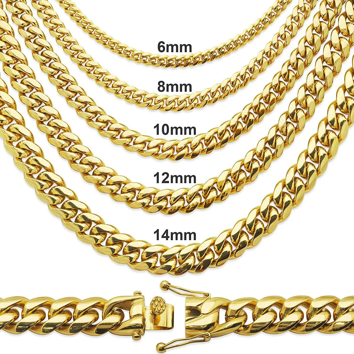 14k Gold Finish Stainless Steel 12mm Thick Miami Cuban Chain sold by Master Of Bling product image thumbnail 2