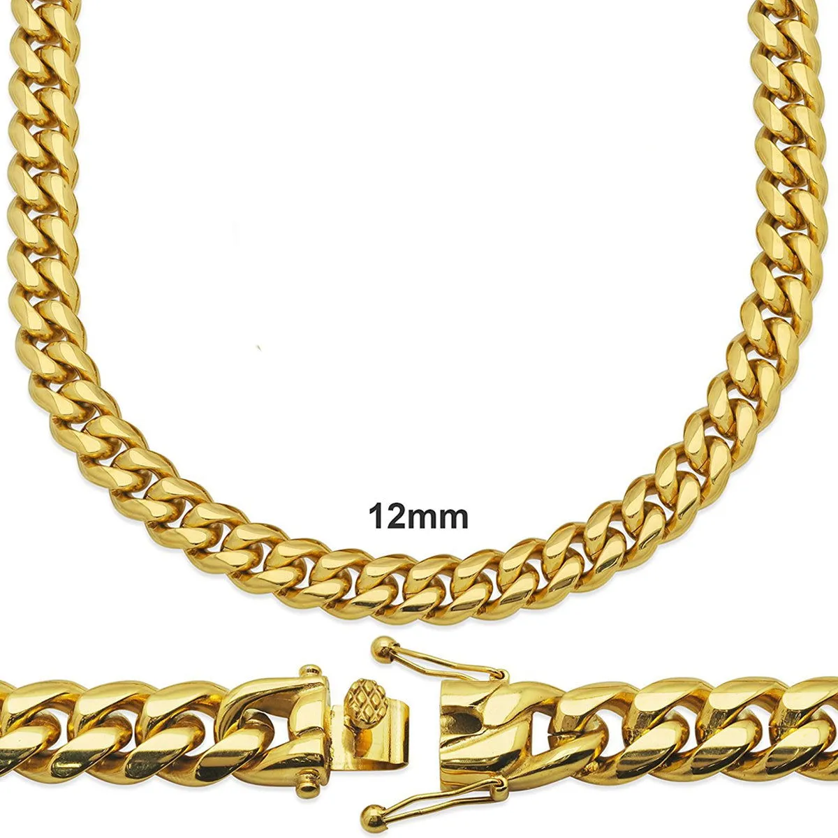 14k Gold Finish Stainless Steel 12mm Thick Miami Cuban Chain sold by Master Of Bling