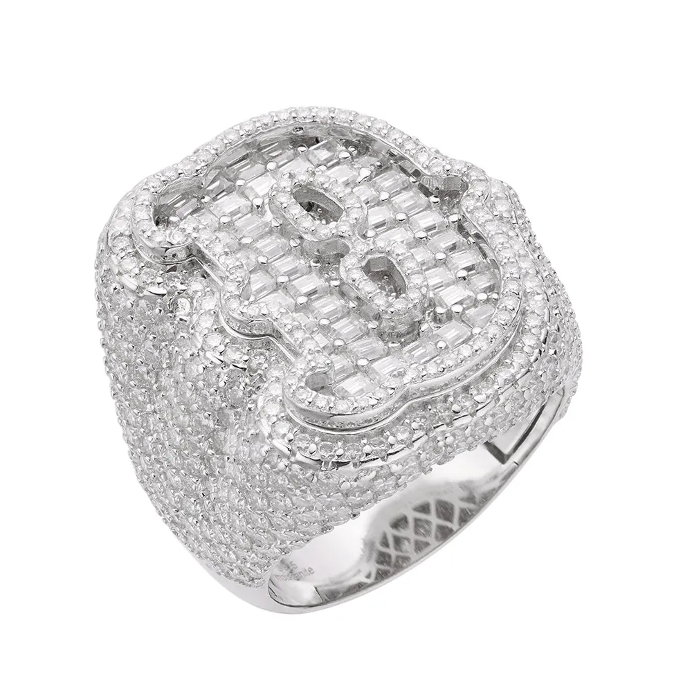 Real MOISSANITE Initial Ring 925 Silver Icy Baguette Men Letter A to Z ANY SIZE sold by Master Of Bling product image thumbnail 3