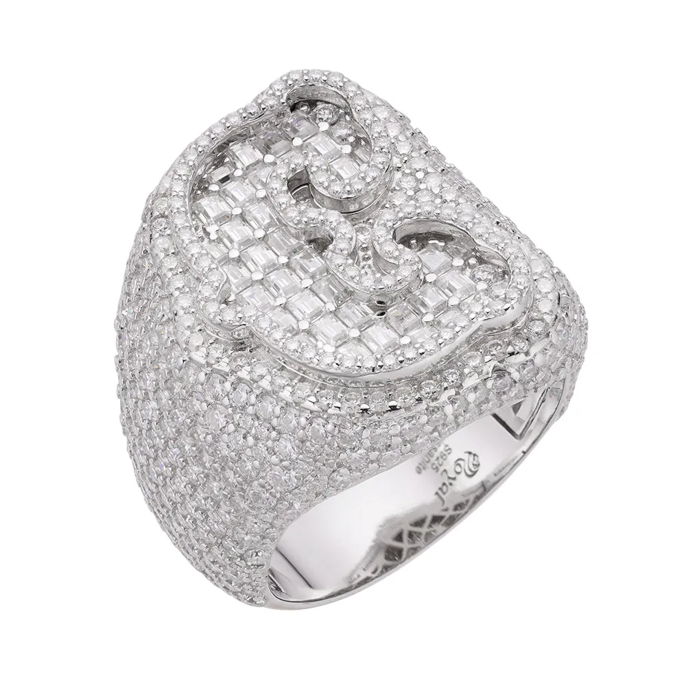 Real MOISSANITE Initial Ring 925 Silver Icy Baguette Men Letter A to Z ANY SIZE sold by Master Of Bling