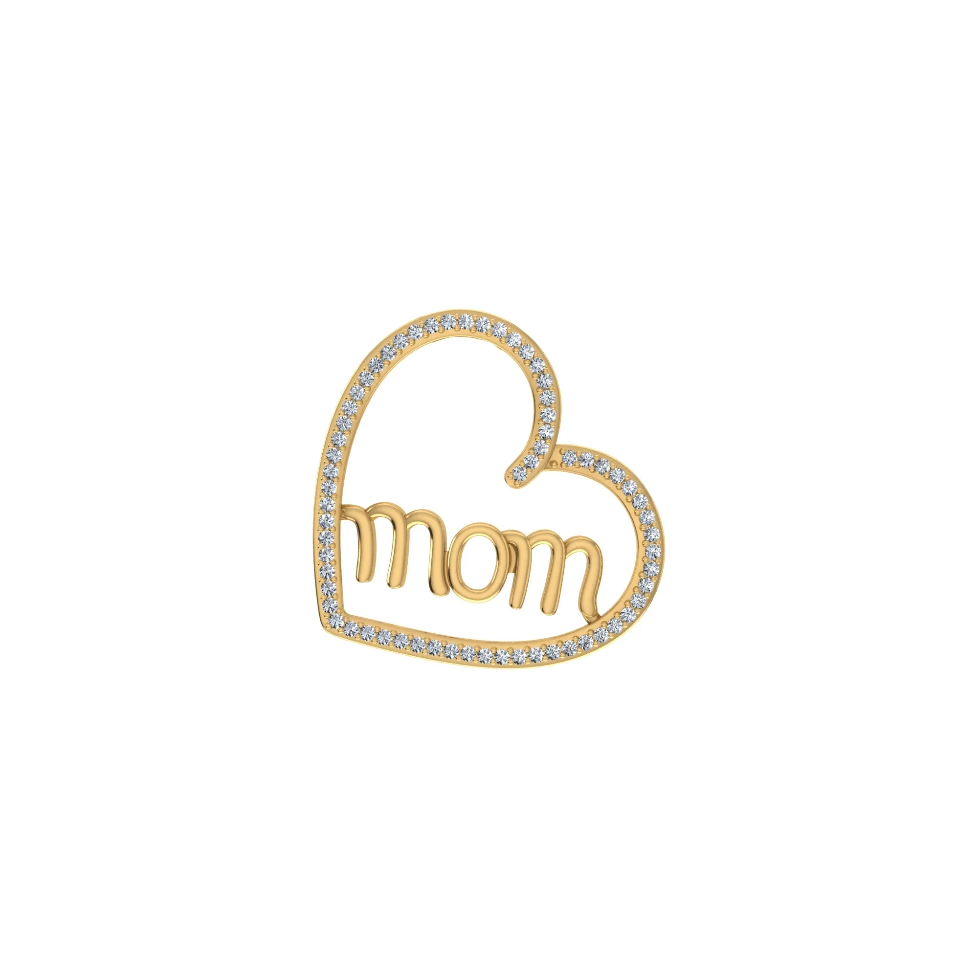 Real Diamond Heart Mom Pendant 10K Yellow Gold Women Charm sold by Master Of Bling