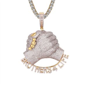 Gold Tone Brothers for Life Fist Bond Icy Hip Hop Pendant sold by Master Of Bling