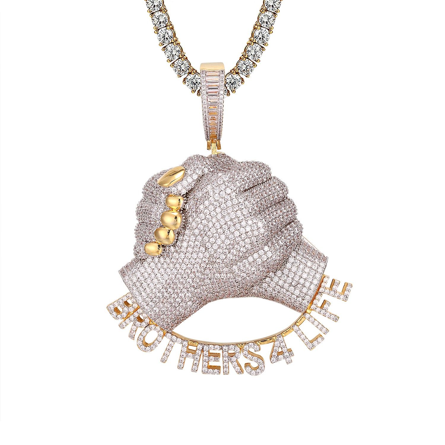 Gold Tone Brothers for Life Fist Bond Icy Hip Hop Pendant sold by Master Of Bling product image thumbnail 2