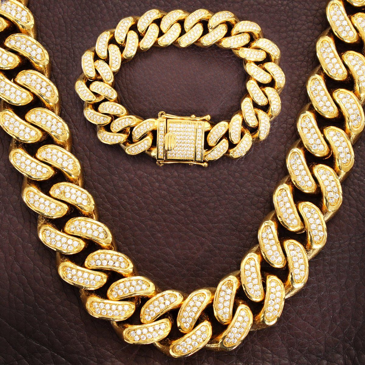 Steel 20mm Heavy Bling Lock 24" Cuban Necklace Bracelet Set sold by Master Of Bling
