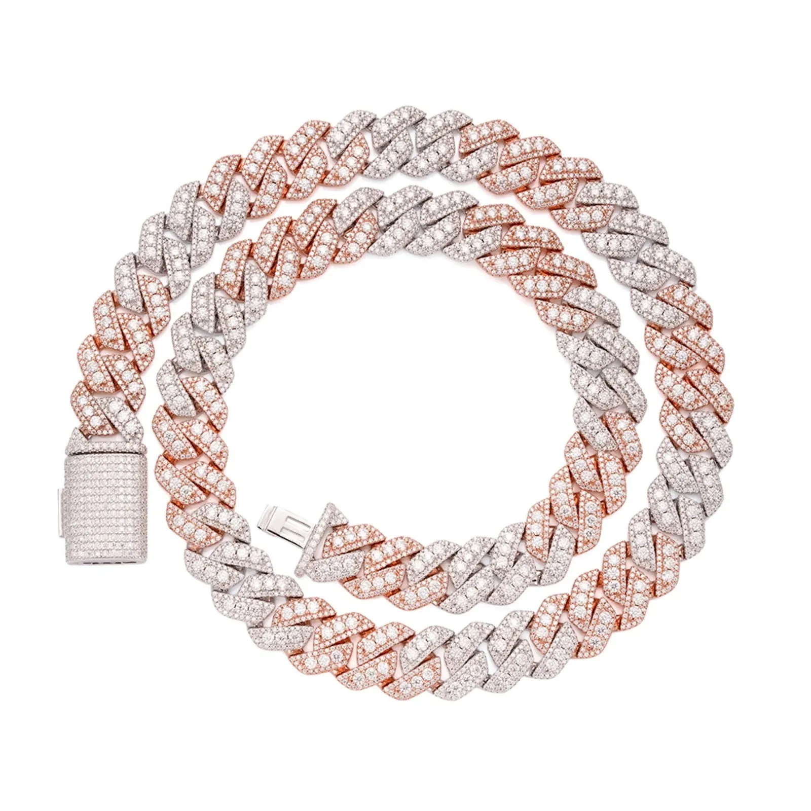 Miami Cuban Link Chain MOISSANITE 14mm 925 Silver 2 Tone Rose Gold sold by Master Of Bling product image thumbnail 2