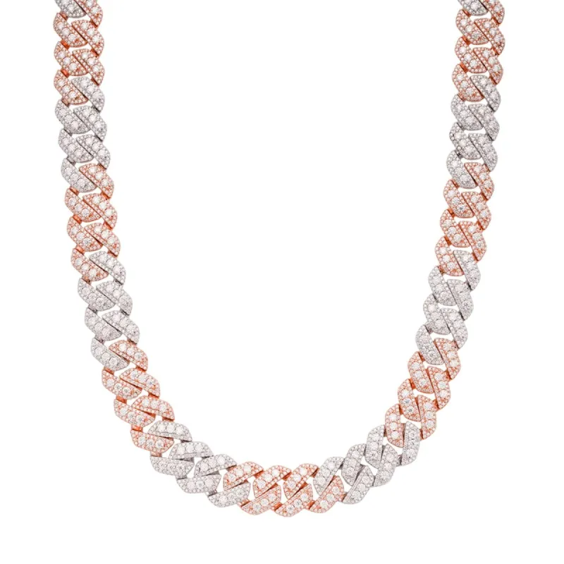 Miami Cuban Link Chain MOISSANITE 14mm 925 Silver 2 Tone Rose Gold sold by Master Of Bling