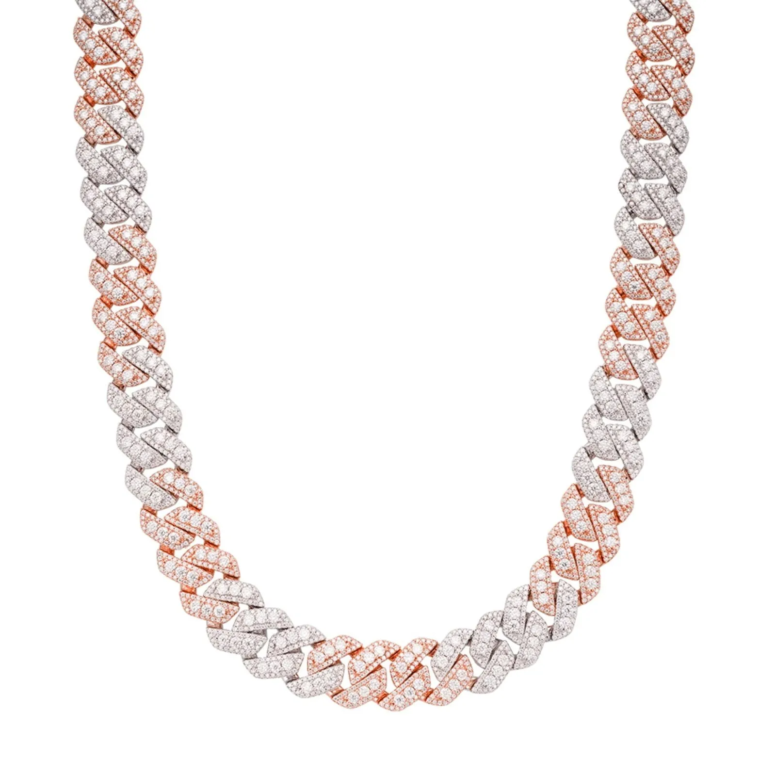 Miami Cuban Link Chain MOISSANITE 14mm 925 Silver 2 Tone Rose Gold sold by Master Of Bling