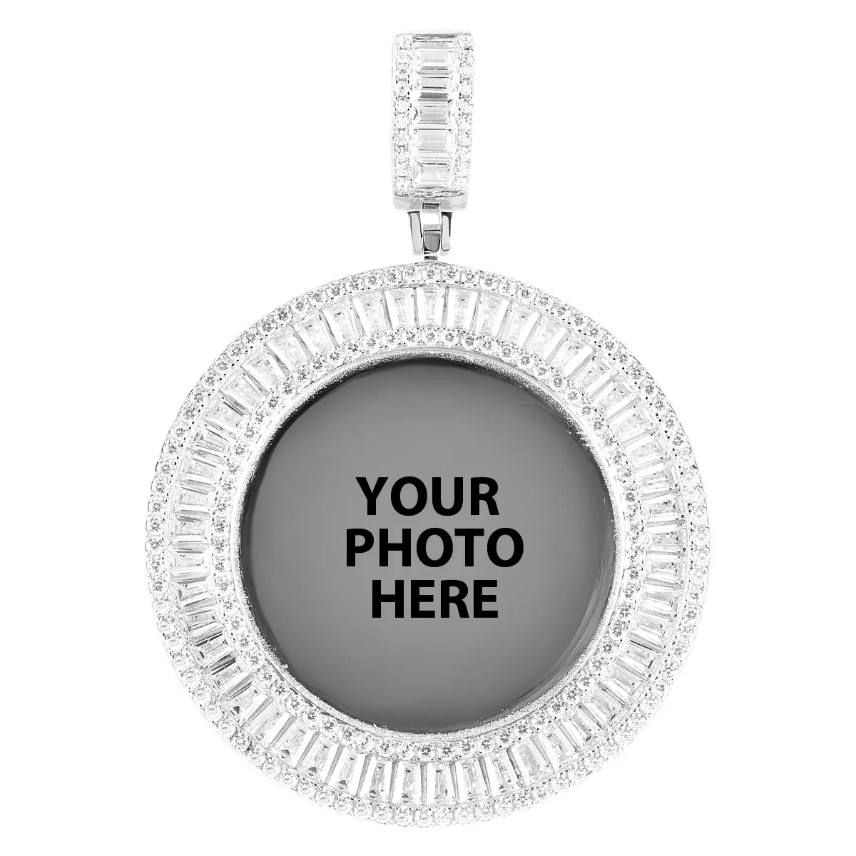 Sterling Silver Baguette Circle Picture Memory Pendant Chain sold by Master Of Bling