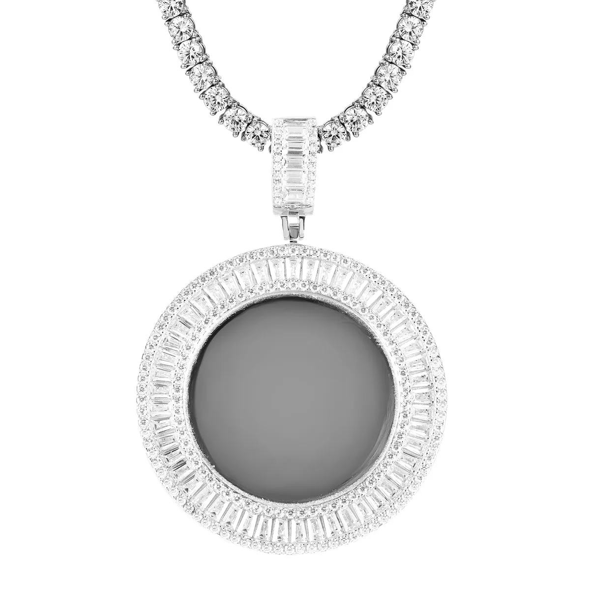 Sterling Silver Baguette Circle Picture Memory Pendant Chain sold by Master Of Bling product image thumbnail 4