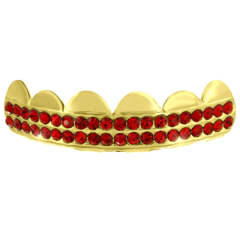 Red Lab diamond 2 Row Top Teeth Grillz sold by Master Of Bling