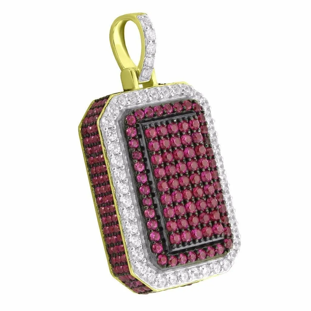 Sterling Silver Dog Tag Pendant Red Ruby CZ Fully sold by Master Of Bling